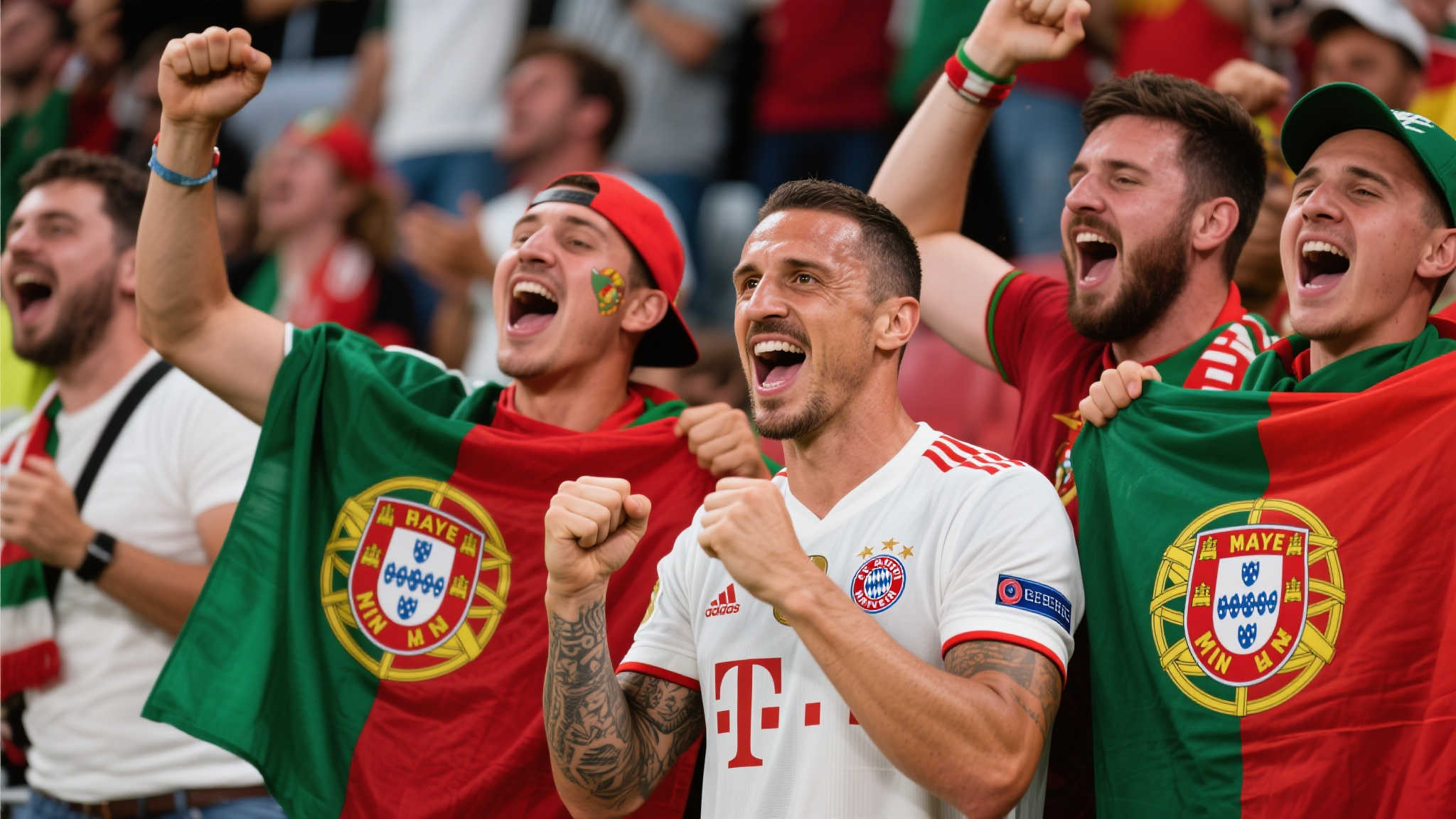 葡萄牙球迷现场对唱里贝里，后者微笑回应